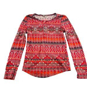 Lucky‎ Brand Womens Long Sleeve Knit Sweater Medium Red & White Pattern